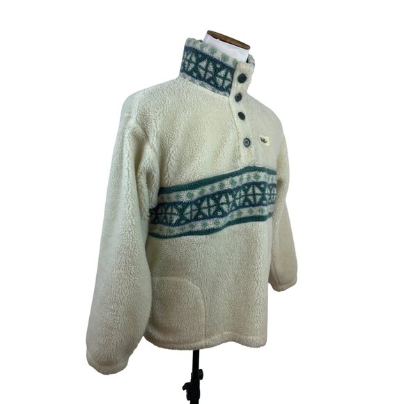 Ouray Cream Pullover W/ Teal Pattern Button-Up Closure Size L/XL - Picture 2 of 8